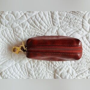Oxblood leather keychain zippered pouch purse charm